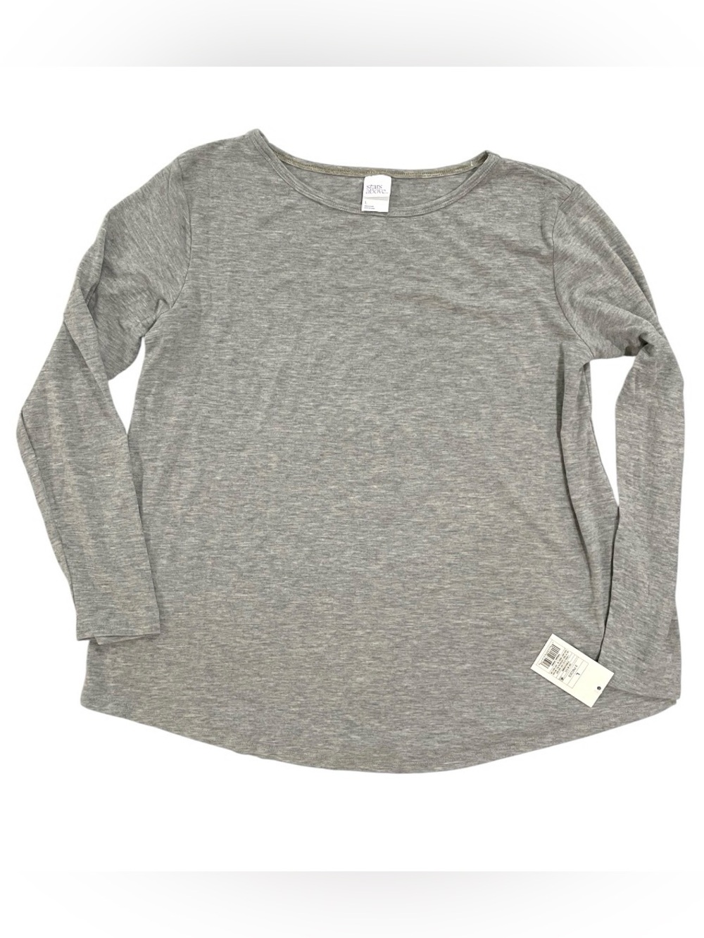 Gray Long Sleeve Scoop Neck Pajama Top